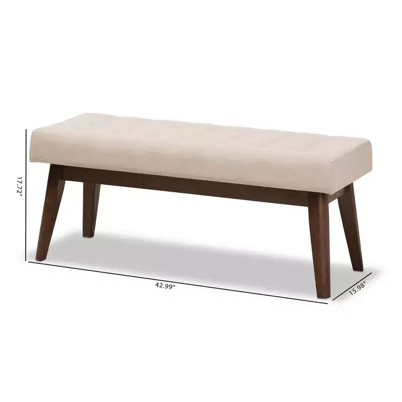 Banc Elia en Noyer et Tissu Capitonnage Boutonné Style Mid-Century Moderne - Baxton Studio