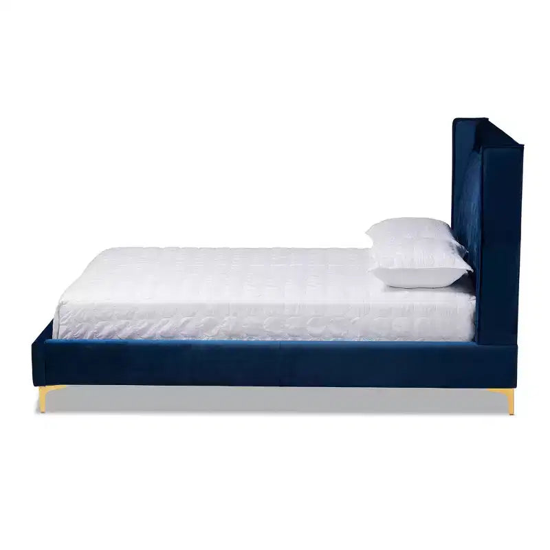 Lit plateforme Valery Velvet avec pieds dorés – Baxton Studio