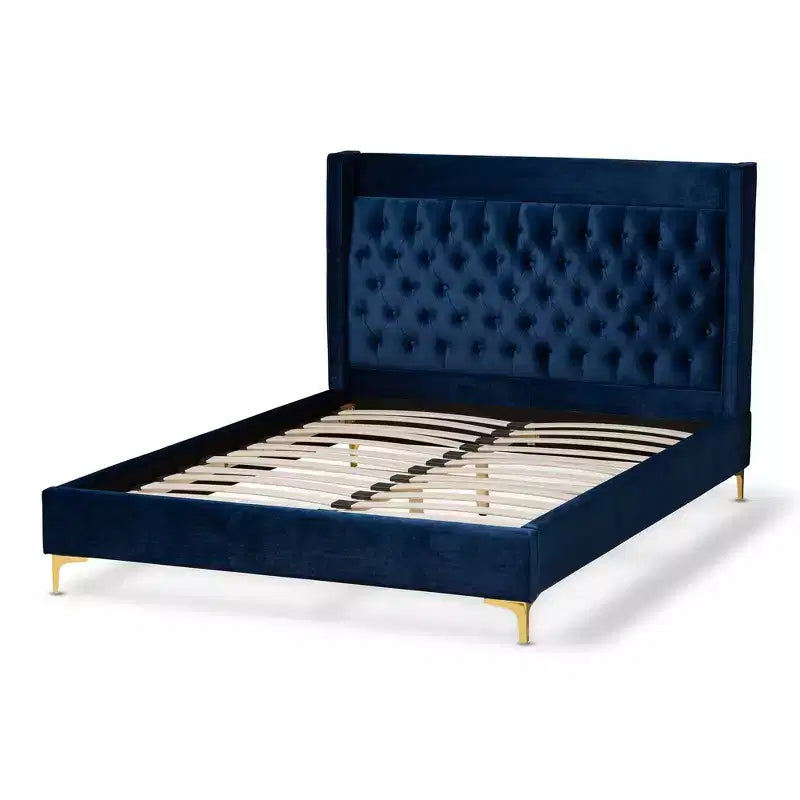 Lit plateforme Valery Velvet avec pieds dorés – Baxton Studio