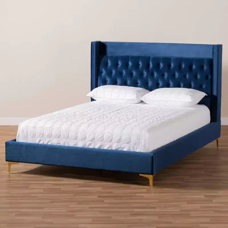 Lit plateforme Valery Velvet avec pieds dorés – Baxton Studio