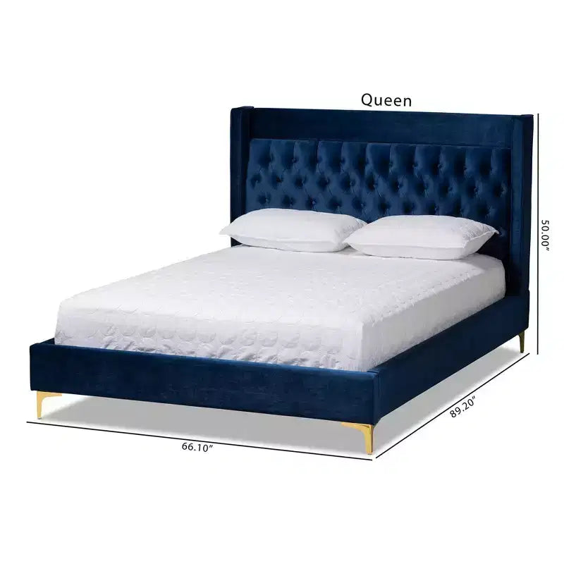 Lit plateforme Valery Velvet avec pieds dorés – Baxton Studio