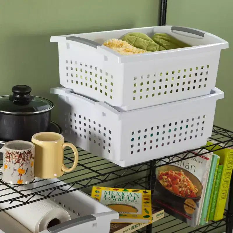 Sterilite Petit Panier Empilable Blanc avec Accents Titane (Lot de 18) 16608006