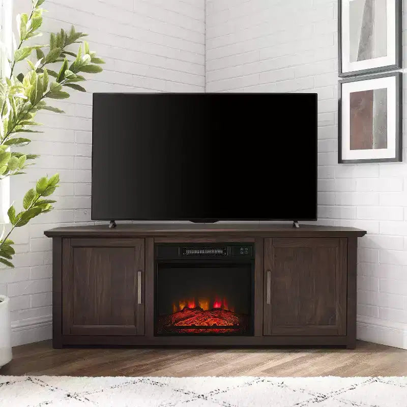 Meuble TV d'angle Camden pour téléviseurs jusqu'à 60 pouces avec cheminée - Crosley