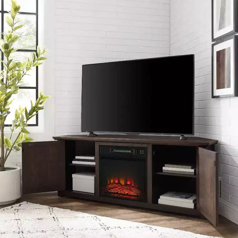 Meuble TV d'angle Camden pour téléviseurs jusqu'à 60 pouces avec cheminée - Crosley