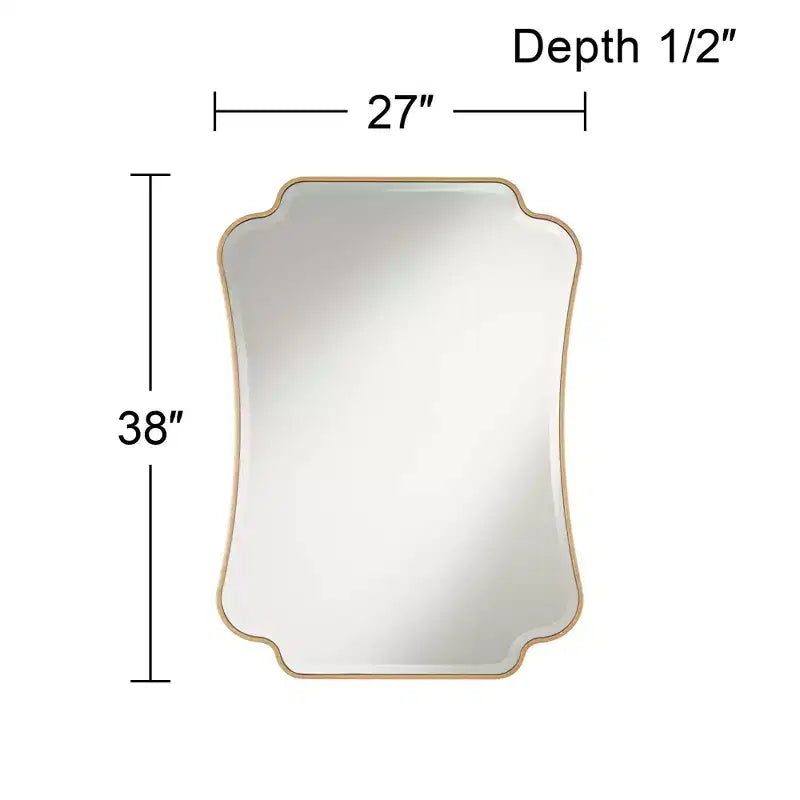 Miroir mural de courtoisie rectangulaire à coins festonnés Noble Park Indara, cadre en bois doré biseauté moderne, 27 de large, pour salle de bain, chambre, salon, bureau