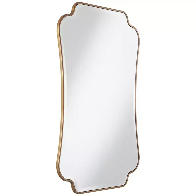 Miroir mural de courtoisie rectangulaire à coins festonnés Noble Park Indara, cadre en bois doré biseauté moderne, 27 de large, pour salle de bain, chambre, salon, bureau