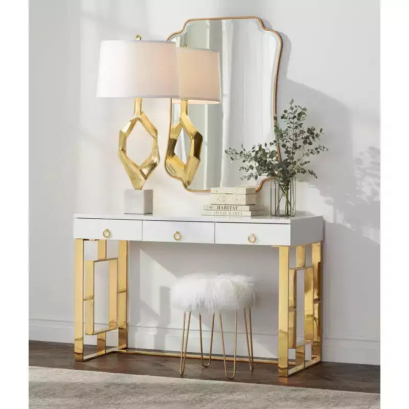 Miroir mural de courtoisie rectangulaire à coins festonnés Noble Park Indara, cadre en bois doré biseauté moderne, 27 de large, pour salle de bain, chambre, salon, bureau