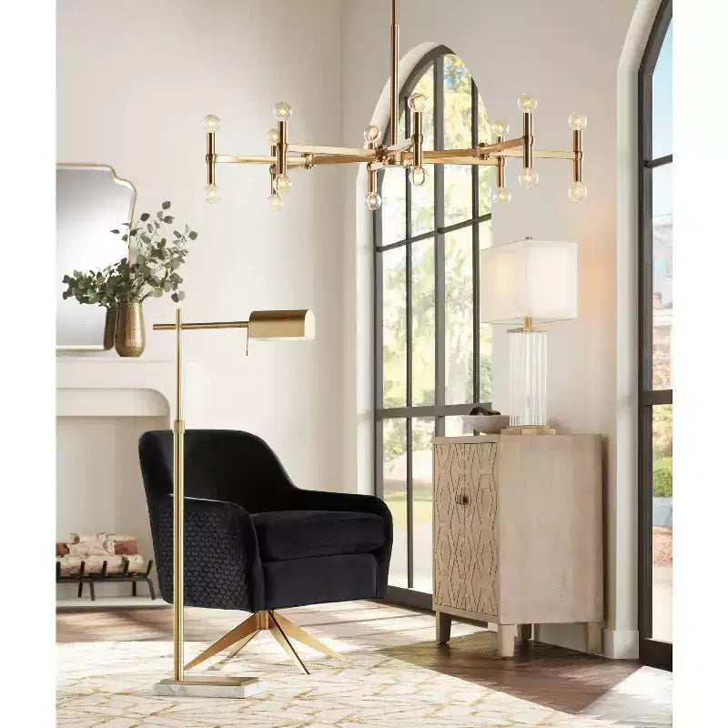Miroir mural de courtoisie rectangulaire à coins festonnés Noble Park Indara, cadre en bois doré biseauté moderne, 27 de large, pour salle de bain, chambre, salon, bureau