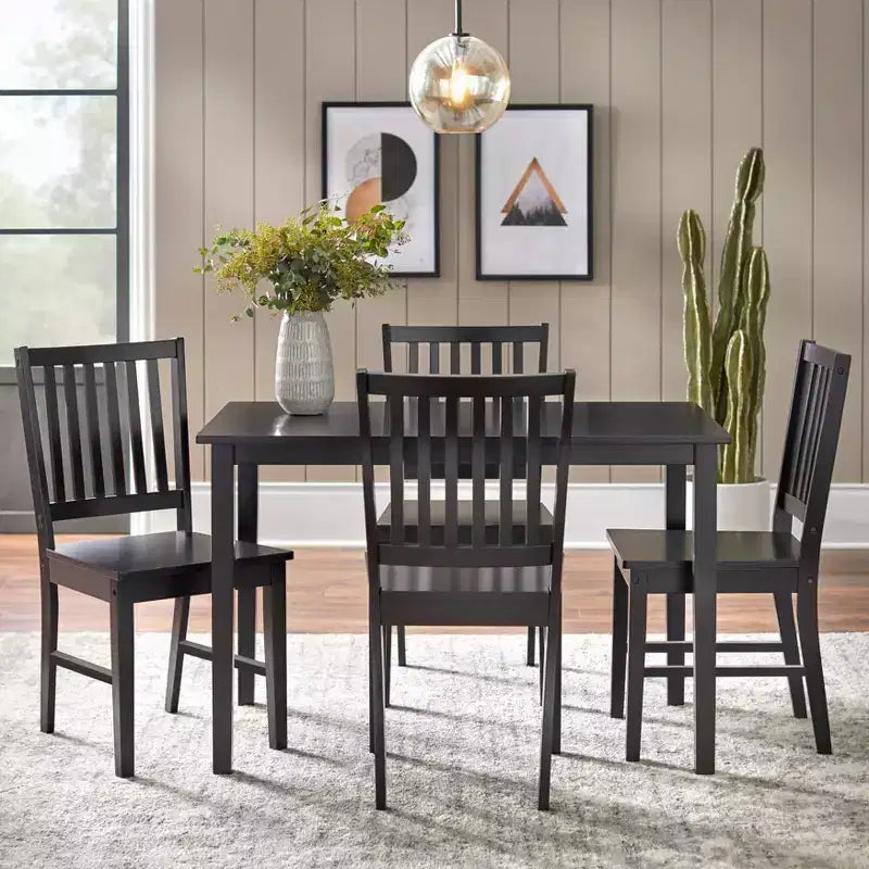 Lot de 4 chaises de salle à manger Buylateral en bois massif à dossier à lattes