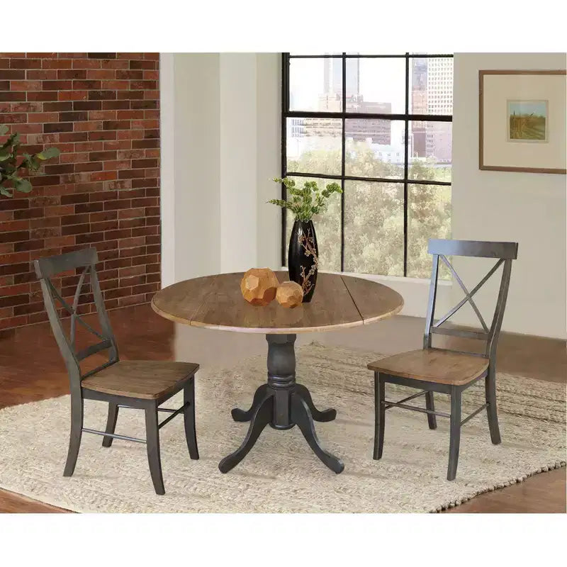 Table à rabats double 42 Mase avec 2 chaises à dossier en X - International Concepts