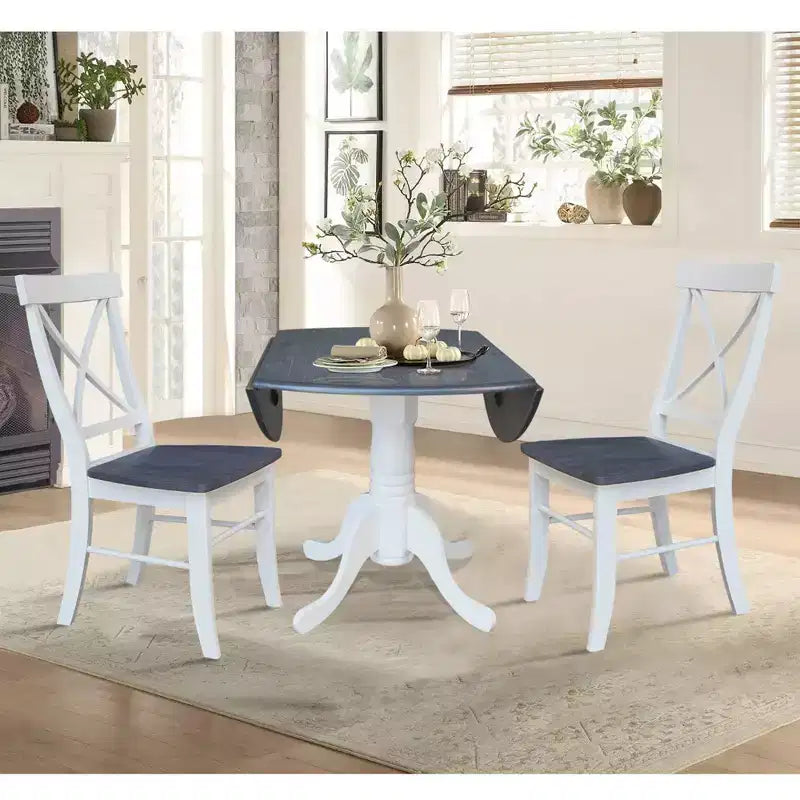 Table à rabats double 42 Mase avec 2 chaises à dossier en X - International Concepts