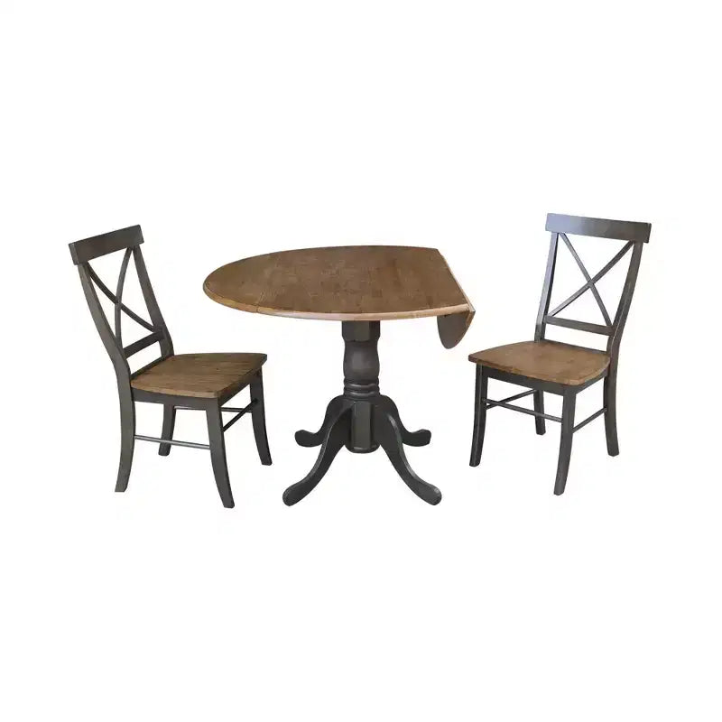 Table à rabats double 42 Mase avec 2 chaises à dossier en X - International Concepts