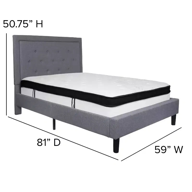 Lit plateforme rembourré capitonné Roxbury Flash Furniture et matelas à ressorts ensachés en mousse à mémoire de forme