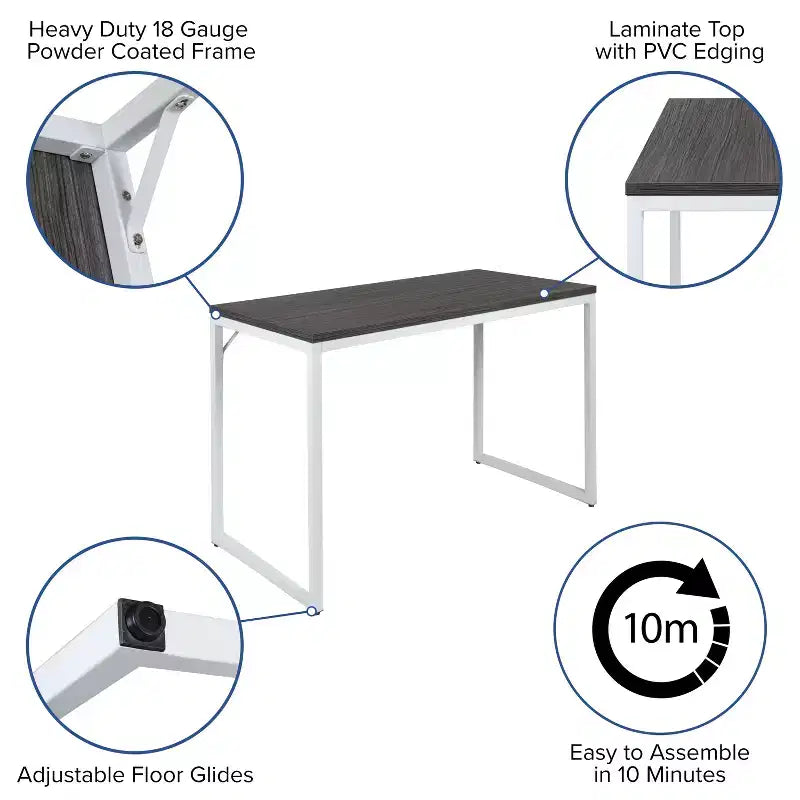 Flash Furniture Tiverton - Bureau moderne industriel - Bureau d'ordinateur de qualité commerciale et bureau à domicile - 47 de long