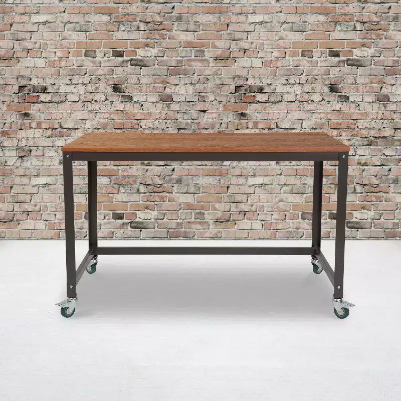 Table et bureau informatiques Flash Furniture Livingston Collection avec finition grain de bois chêne brun et roues métalliques