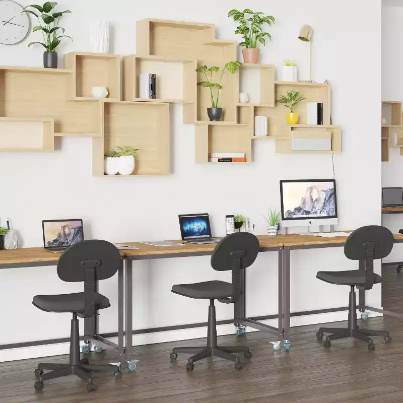 Table et bureau informatiques Flash Furniture Livingston Collection avec finition grain de bois chêne brun et roues métalliques