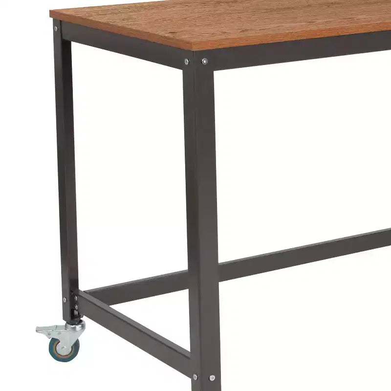 Table et bureau informatiques Flash Furniture Livingston Collection avec finition grain de bois chêne brun et roues métalliques