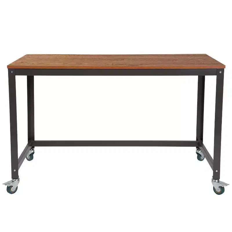 Table et bureau informatiques Flash Furniture Livingston Collection avec finition grain de bois chêne brun et roues métalliques