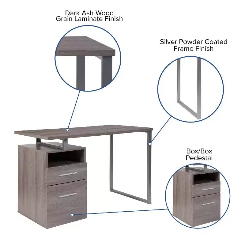Bureau Harwood Flash Furniture avec deux tiroirs et cadre en métal