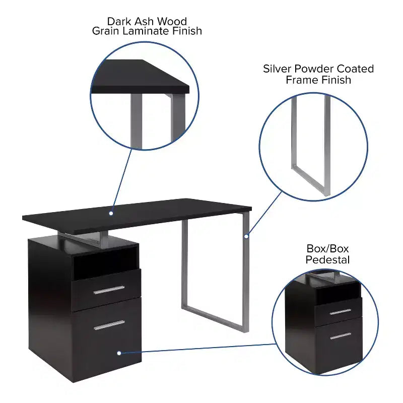 Bureau Harwood Flash Furniture avec deux tiroirs et cadre en métal