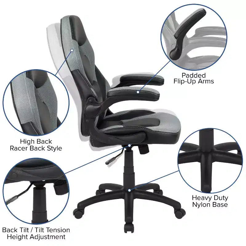 Ensemble bureau de jeu et chaise de course Flash Furniture avec porte-gobelet et crochet pour casque