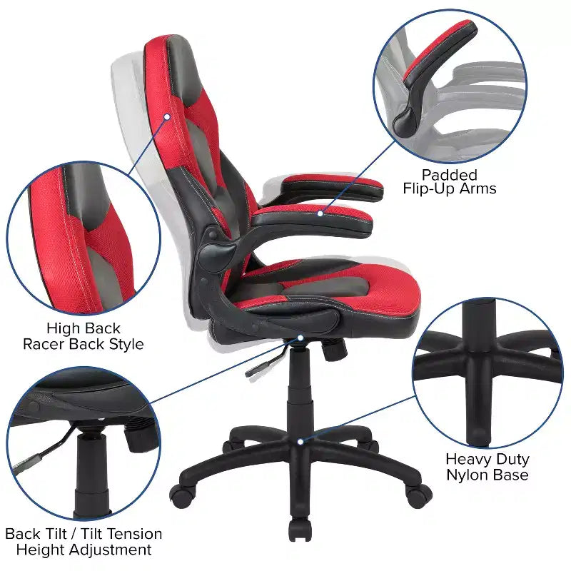 Ensemble bureau de jeu et chaise de course Flash Furniture avec porte-gobelet et crochet pour casque