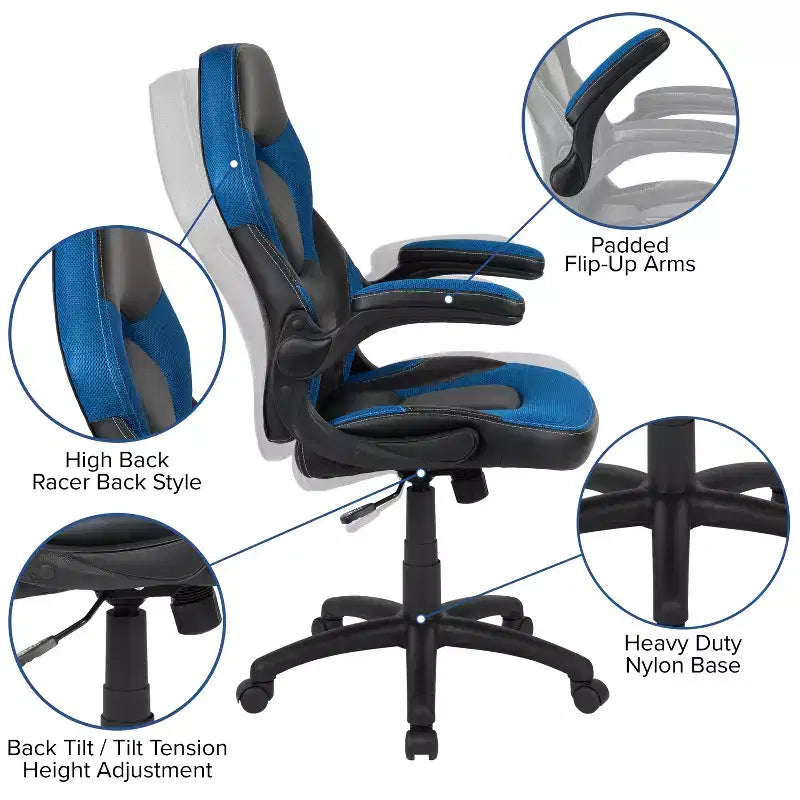 Ensemble bureau de jeu et chaise de course Flash Furniture avec porte-gobelet et crochet pour casque