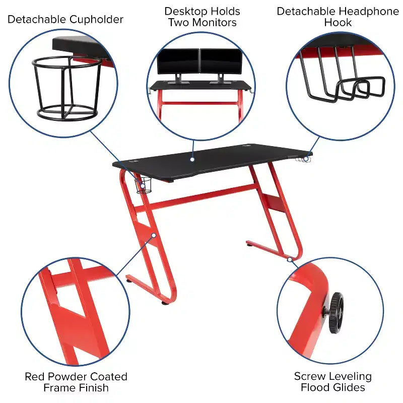Ensemble bureau de jeu et chaise de course Flash Furniture avec porte-gobelet et crochet pour casque