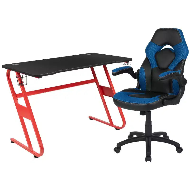 Ensemble bureau de jeu et chaise de course Flash Furniture avec porte-gobelet et crochet pour casque