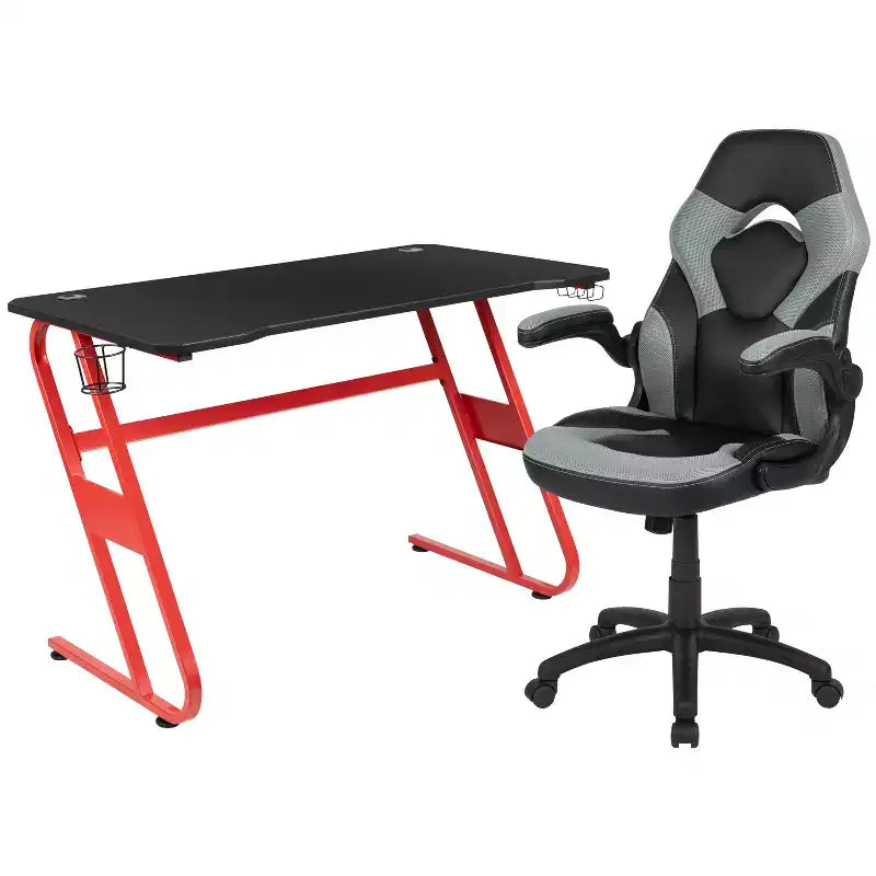 Ensemble bureau de jeu et chaise de course Flash Furniture avec porte-gobelet et crochet pour casque
