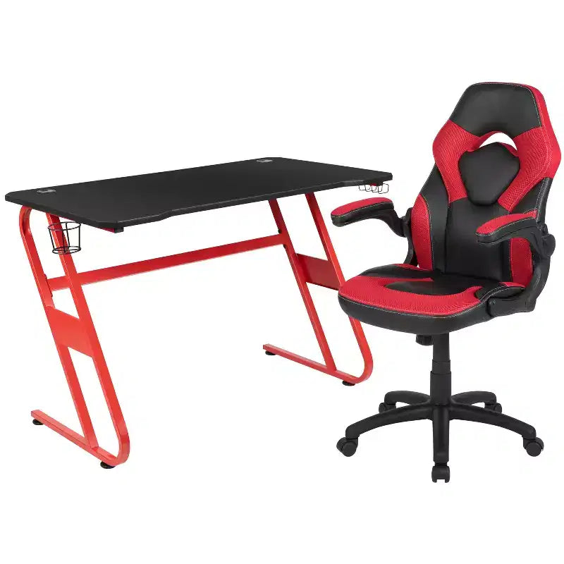 Ensemble bureau de jeu et chaise de course Flash Furniture avec porte-gobelet et crochet pour casque