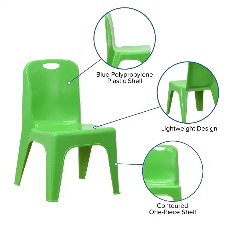 Flash Furniture Chaise d'écolier empilable en plastique par lot de 4 avec poignée de transport et hauteur d'assise de 28 cm