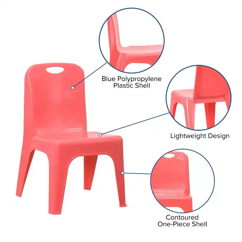 Flash Furniture Chaise d'écolier empilable en plastique par lot de 4 avec poignée de transport et hauteur d'assise de 28 cm