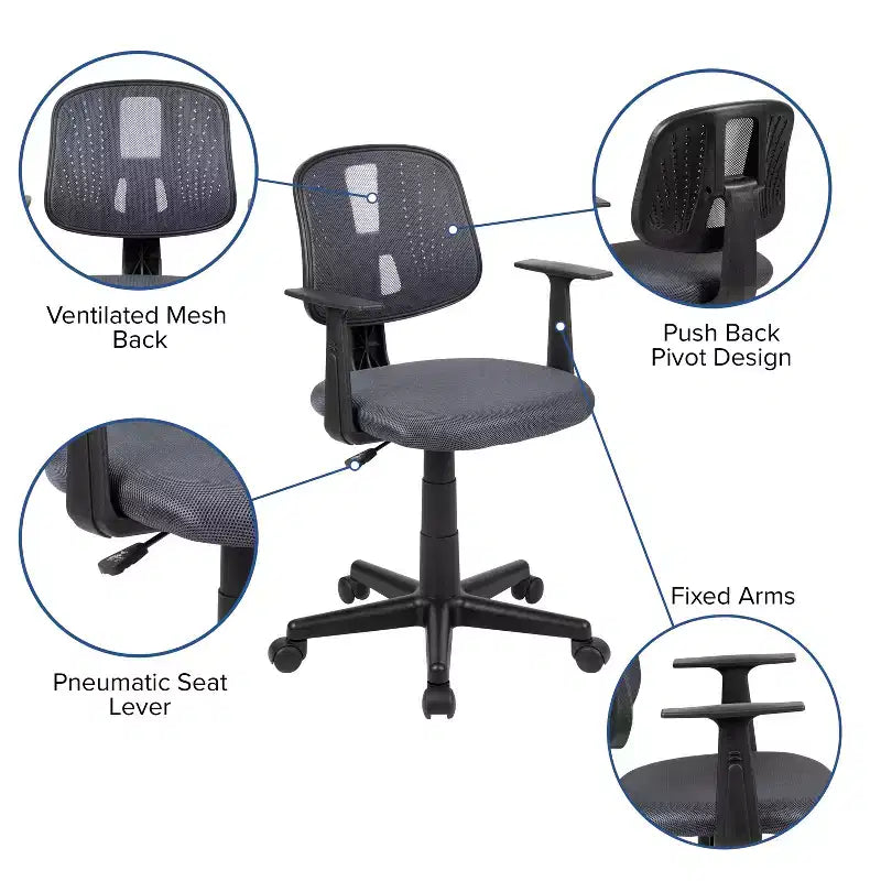 Chaise de bureau Flash Furniture Flash Fundamentals pivotante en maille à dossier mi-hauteur avec dossier pivotant et accoudoirs