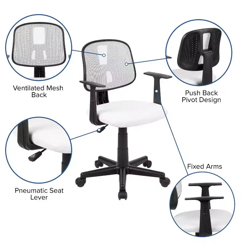 Chaise de bureau Flash Furniture Flash Fundamentals pivotante en maille à dossier mi-hauteur avec dossier pivotant et accoudoirs