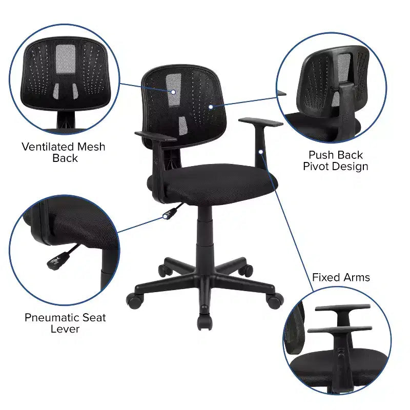 Chaise de bureau Flash Furniture Flash Fundamentals pivotante en maille à dossier mi-hauteur avec dossier pivotant et accoudoirs
