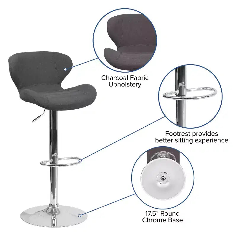 Tabouret de bar contemporain Flash Furniture réglable en hauteur avec dossier incurvé et base chromée