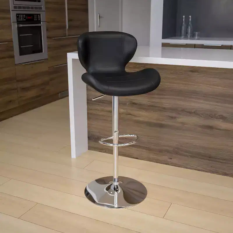 Tabouret de bar contemporain Flash Furniture réglable en hauteur avec dossier incurvé et base chromée