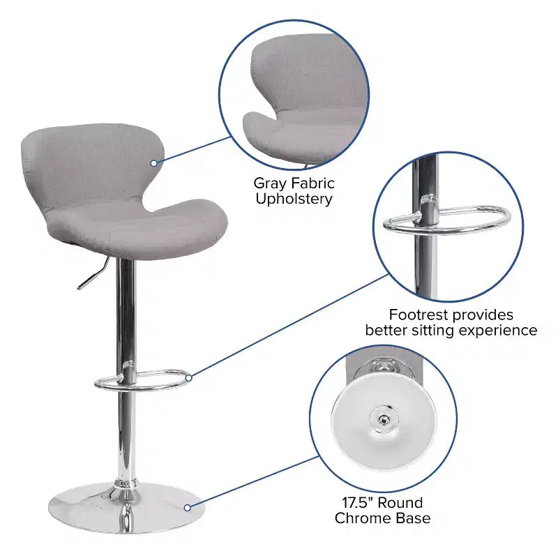 Tabouret de bar contemporain Flash Furniture réglable en hauteur avec dossier incurvé et base chromée