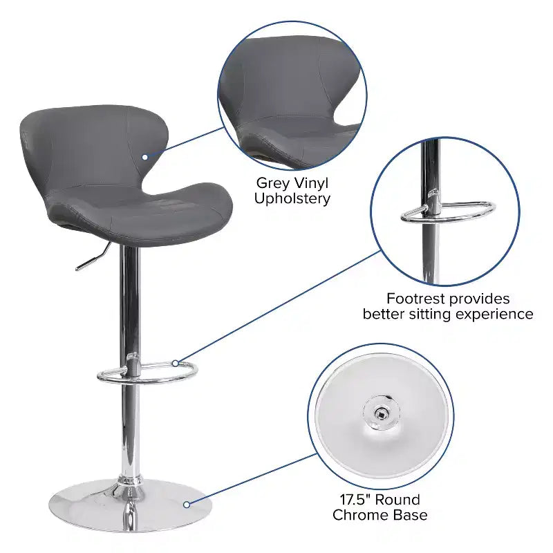 Tabouret de bar contemporain Flash Furniture réglable en hauteur avec dossier incurvé et base chromée