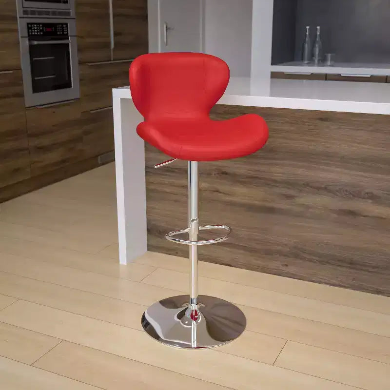 Tabouret de bar contemporain Flash Furniture réglable en hauteur avec dossier incurvé et base chromée