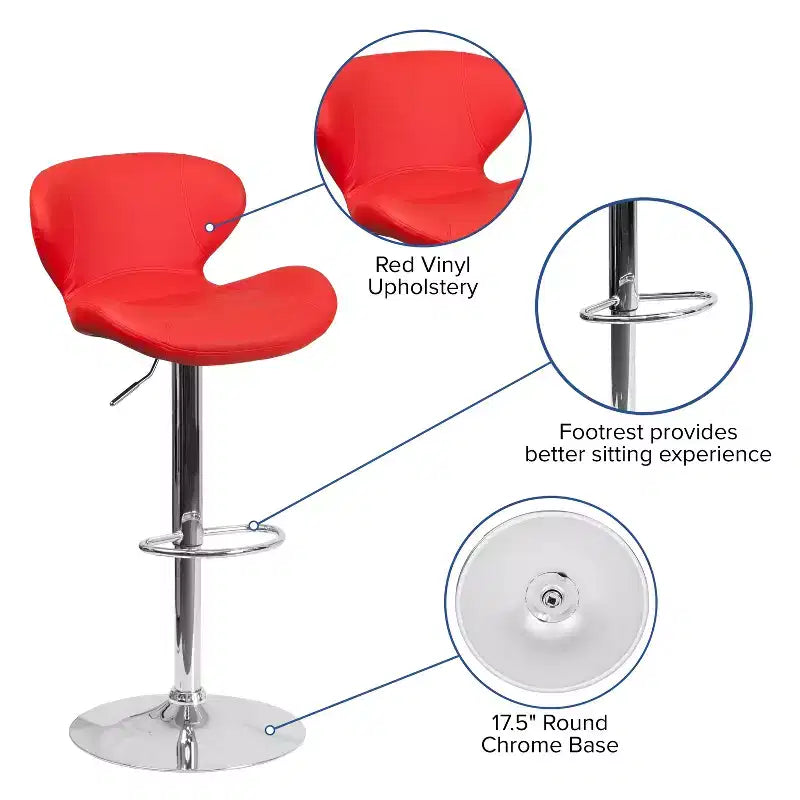 Tabouret de bar contemporain Flash Furniture réglable en hauteur avec dossier incurvé et base chromée