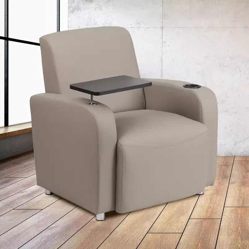 Fauteuil visiteur Flash Furniture en LeatherSoft avec tablette-écritoire, pieds chromés et porte-gobelet