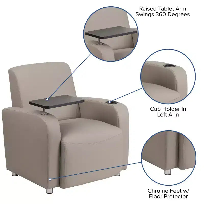 Fauteuil visiteur Flash Furniture en LeatherSoft avec tablette-écritoire, pieds chromés et porte-gobelet