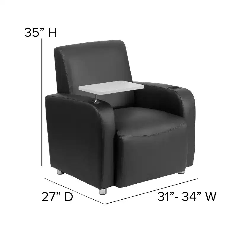 Fauteuil visiteur Flash Furniture en LeatherSoft avec tablette-écritoire, pieds chromés et porte-gobelet