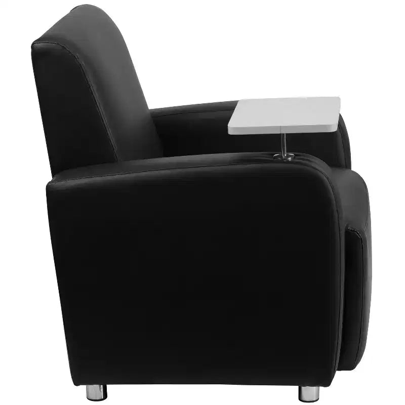 Fauteuil visiteur Flash Furniture en LeatherSoft avec tablette-écritoire, pieds chromés et porte-gobelet