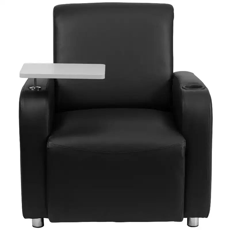 Fauteuil visiteur Flash Furniture en LeatherSoft avec tablette-écritoire, pieds chromés et porte-gobelet