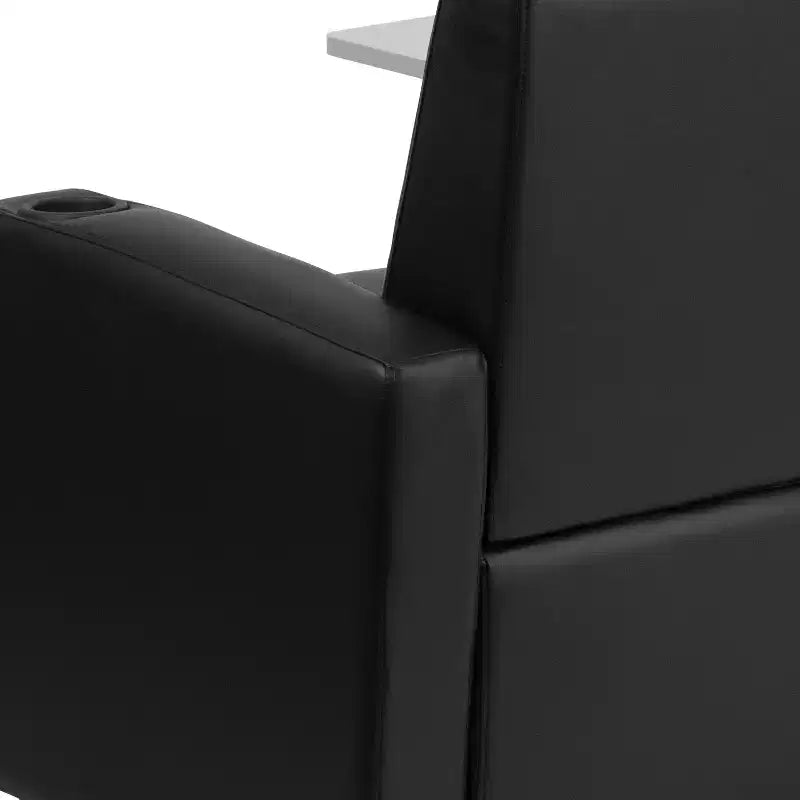 Fauteuil visiteur Flash Furniture en LeatherSoft avec tablette-écritoire, pieds chromés et porte-gobelet