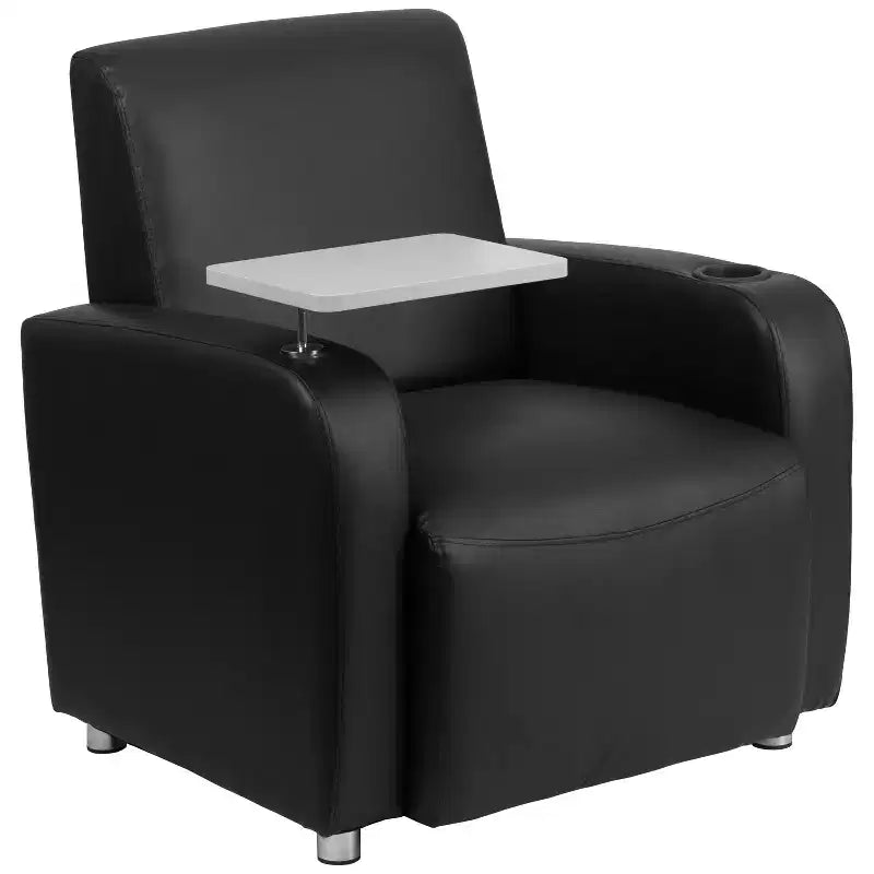 Fauteuil visiteur Flash Furniture en LeatherSoft avec tablette-écritoire, pieds chromés et porte-gobelet