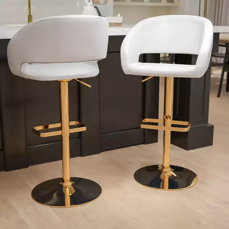 Flash Furniture Tabouret de bar contemporain en vinyle, réglable en hauteur, avec dossier mi-haut arrondi, ensemble de 2